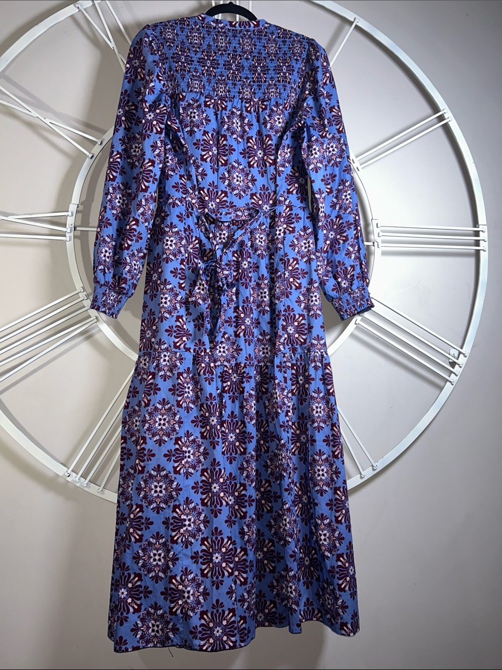 Boden Cecily Cotton Light Blue and Purple Floral Tiered Maxi Dress - Picture 9 of 14